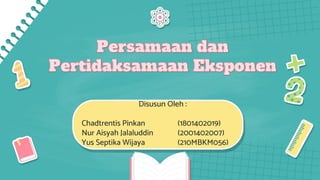 Disusun Oleh :
Chadtrentis Pinkan (1801402019)
Nur Aisyah Jalaluddin (2001402007)
Yus Septika Wijaya (210MBKM056)
 