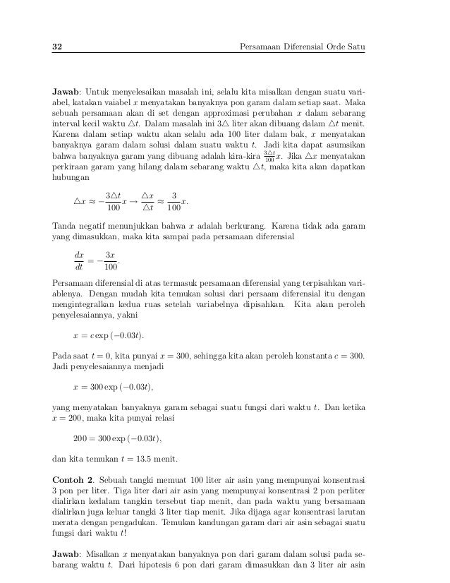 Contoh Soal Dan Jawaban Penerapan Persamaan Diferensial
