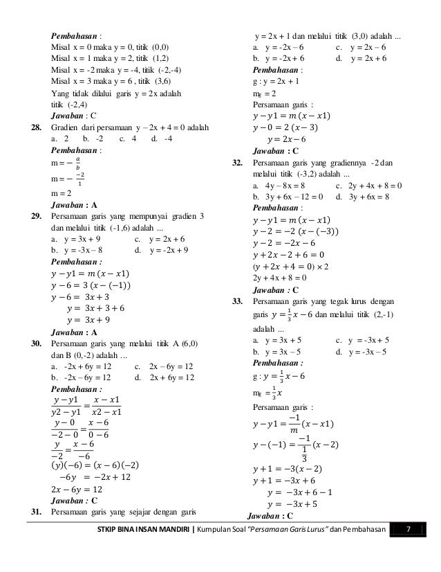  Contoh  Soal Gradien Dan Persamaan Garis  Lurus  Barisan Contoh 
