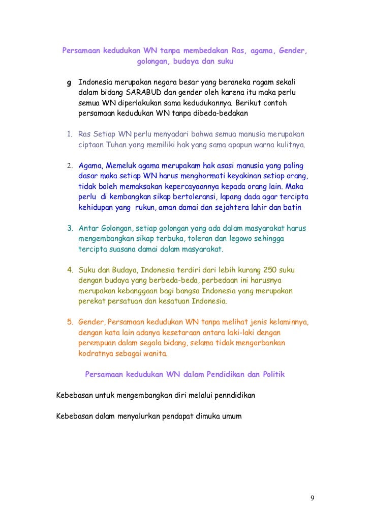 Persamaan kedudukan bangsa indonesia