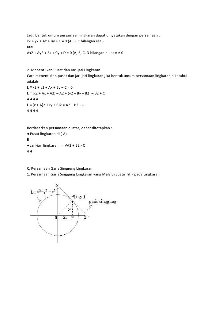 Persamaan Lingkaran Dan Garis Singgung Lingkaran