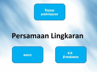 Persamaan Lingkaran
Cek
Pemahaman
Tujuan
pembelajaran
materi
 
