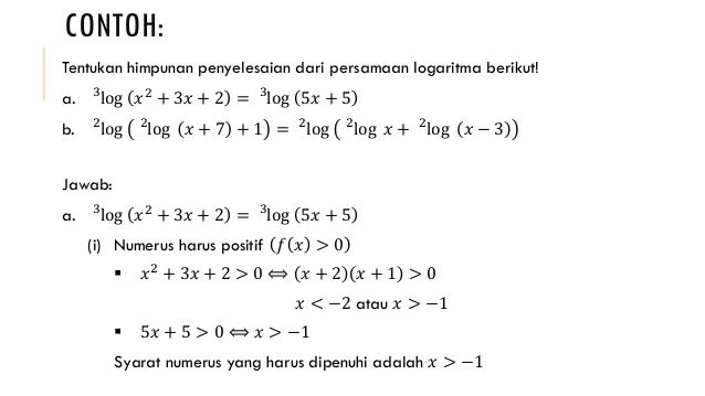 Persamaan Logaritma Sifat Sifat Logaritma