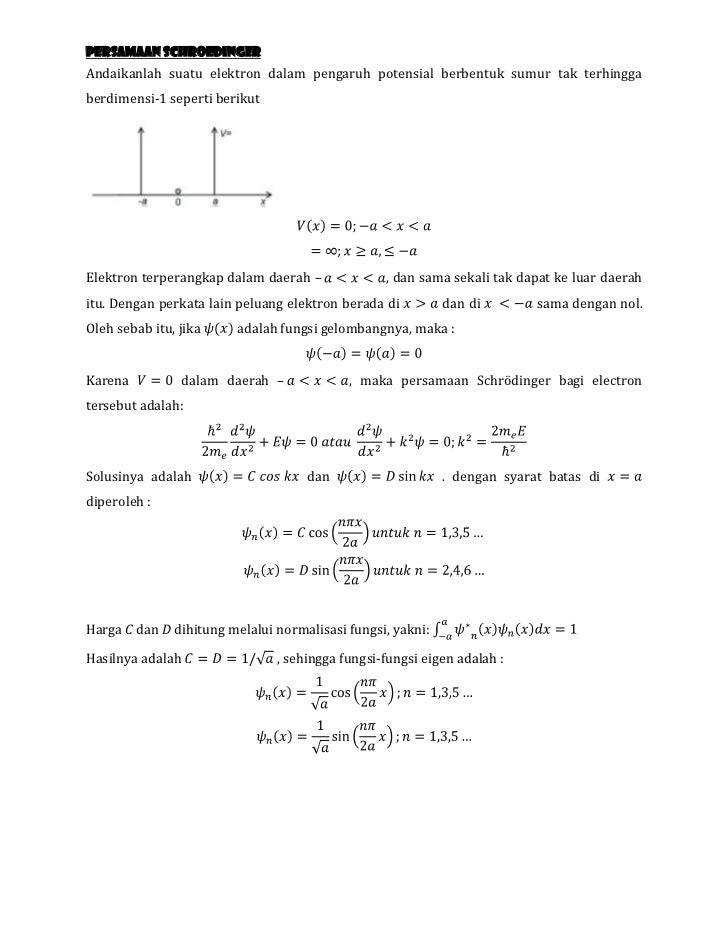 Persamaan Schroedinger Bebas Waktu