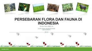 PERSEBARAN FLORA DAN FAUNA DI
                         INDONESIA
                            OLEH NIA AMELIA
                          JURUSAN PENDIDIKAN
                              GEOGRAFI
                                 2012




November 2012
 