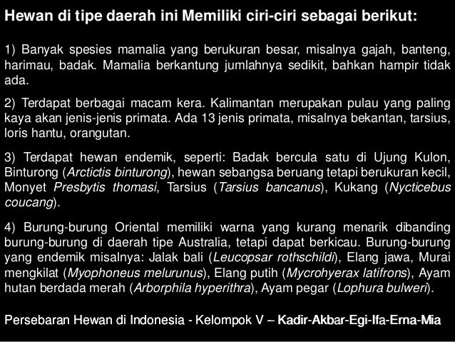 Persebaran hewan di indonesia Persebaran hewan di indonesia