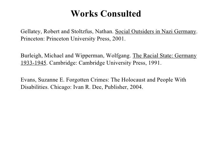 persecution of disabled people in nazi germany what is a works consulted