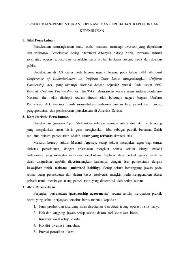 Persekutuan Pembentukan Operasi Dan Perubahan Kepentingan Kepemili