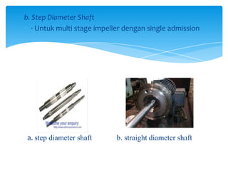 b. Step Diameter Shaft
· Untuk multi stage impeller dengan single admission

a. step diameter shaft

b. straight diameter shaft

 