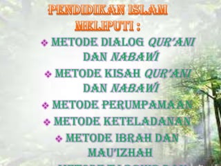  Metode Dialog Qur’ani
      Dan Nabawi
 Metode Kisah Qur’ani
      Dan Nabawi
 Metode Perumpamaan
 Metode Keteladanan
   Metode Ibrah Dan
       Mau’izhah
 