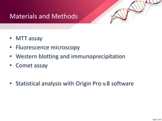 Materials and Methods
• MTT assay
• Fluorescence microscopy
• Western blotting and immunoprecipitation
• Comet assay
• Statistical analysis with Origin Pro v.8 software
 