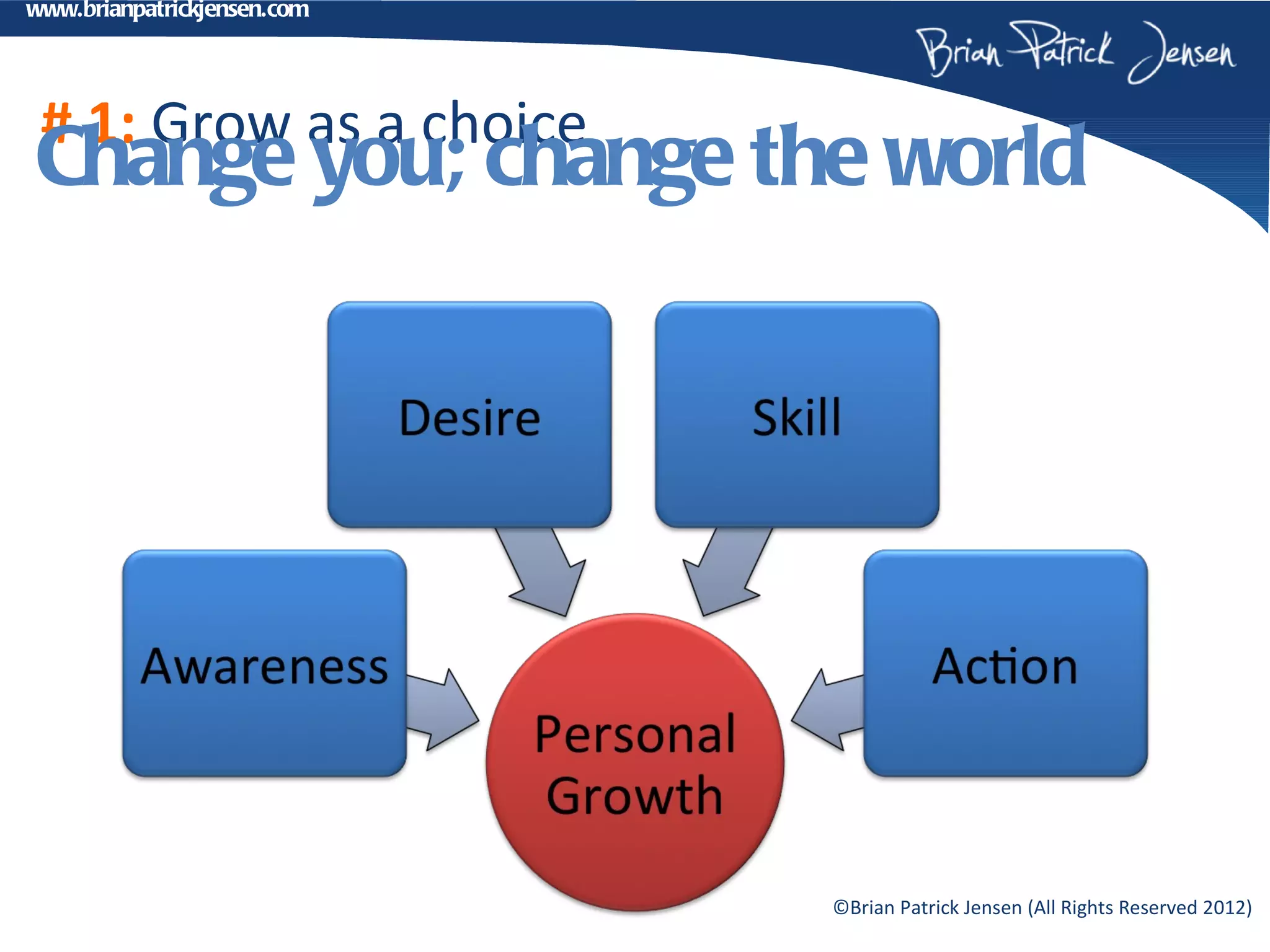 www.brianpatrickjensen.com




 # 1: Grow as a choice
Change you; change the world




                             ©Brian Patrick Jensen (All Rights Reserved 2012)
 