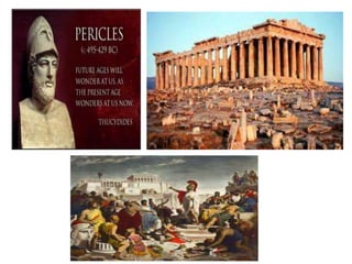 Golden Age of Greece or Periclean AgeSparta and Athens formed an alliancewith the other city-states to protect 	themselves from                   enemies.	Athenians formed an alliance with the city-states in Asia minor and 	called it                   DELIAN LEAGUE.	Each city-state contributed ships , soldiers and money. This League 	had turned                   into Athenian Empire.Pericles – great statesman, rebuilt Athens, strengthen defenses and promoted 	democracy.-government jobs were opened to all classes, government officials received                    salaries. Popularized,”Athens is in the hands of the many 	and not of the few. 