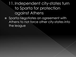 

Sparta negotiates an agreement with
Athens to not force other city-states into
the league

 