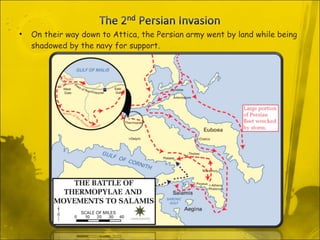 On their way down to Attica, the Persian army went by land while being shadowed by the navy for support. 