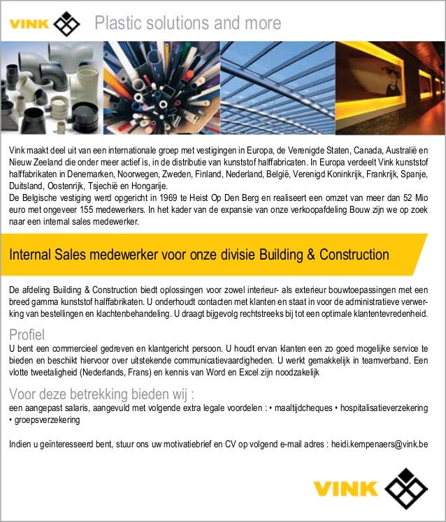 Vacature internal sales medewerker voor onze afdeling Building & Cons… Vacature internal sales medewerker voor onze afdeling Building & Cons…