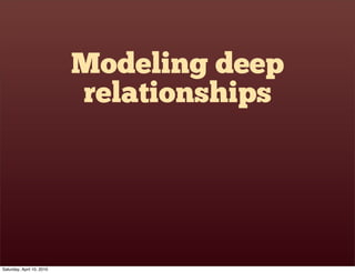 Modeling deep
                           relationships




Saturday, April 10, 2010
 