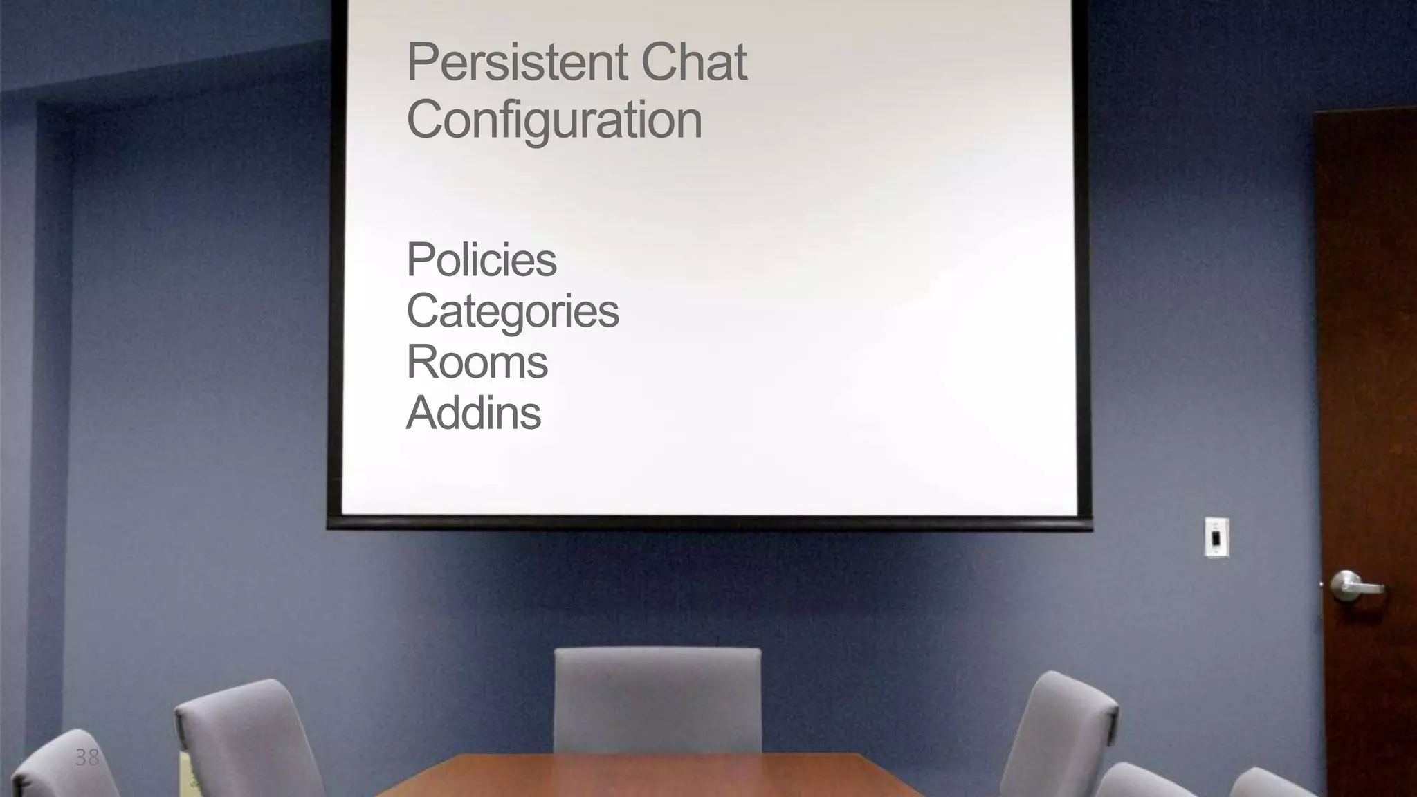 Persistent Chat
Configuration

Policies
Categories
Rooms
Addins
 
