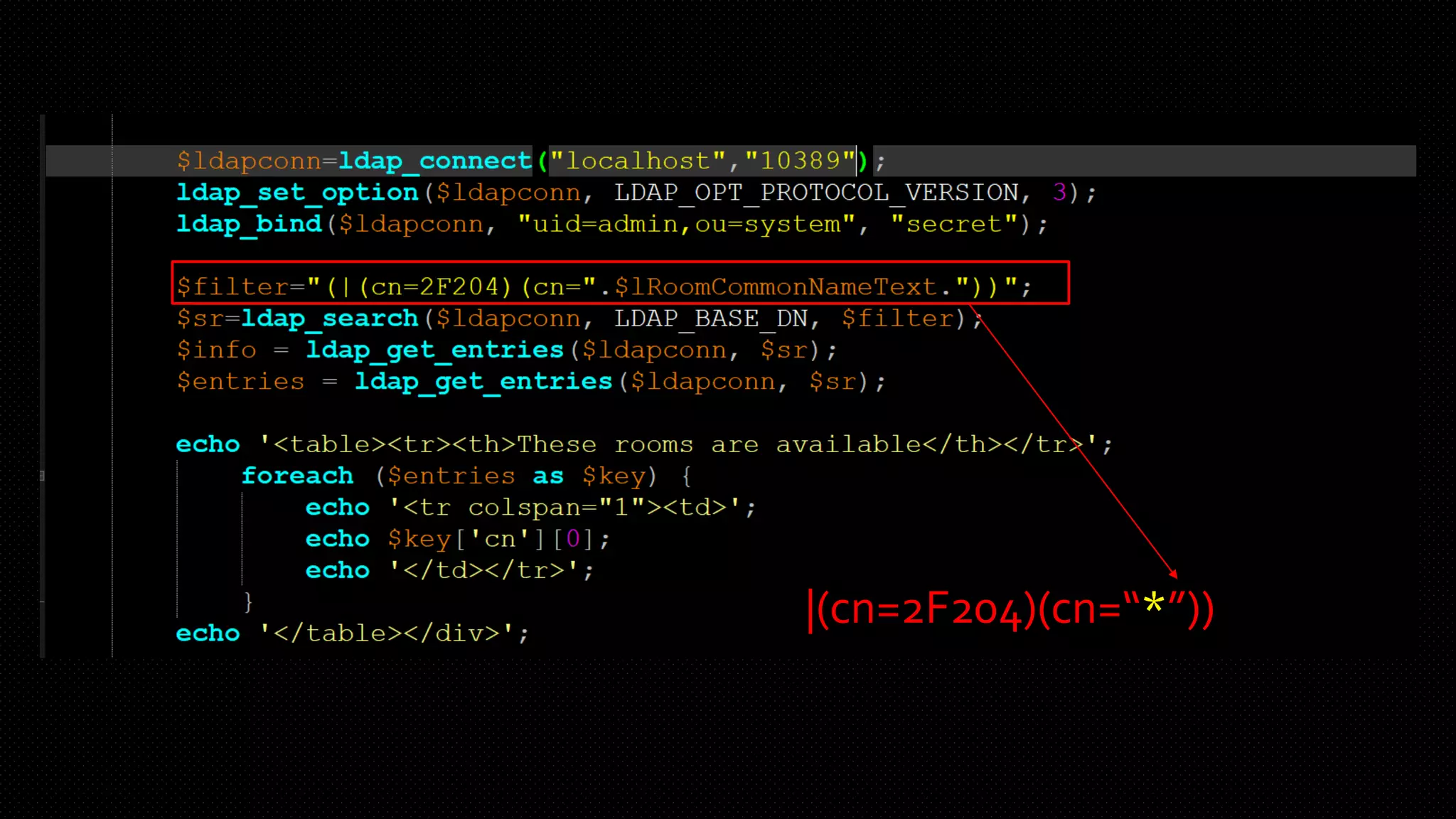 |(cn=2F204)(cn=“*”))
 