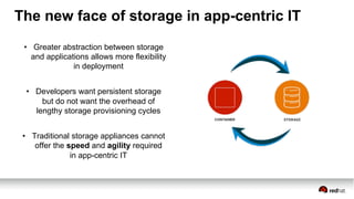 The new face of storage in app-centric IT
•  Greater abstraction between storage
and applications allows more flexibility
in deployment
•  Developers want persistent storage
but do not want the overhead of
lengthy storage provisioning cycles
•  Traditional storage appliances cannot
offer the speed and agility required
in app-centric IT
 