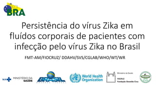 Persistência do vírus Zika em
fluídos corporais de pacientes com
infecção pelo vírus Zika no Brasil
FMT-AM/FIOCRUZ/ DDAHV/SVS/CGLAB/WHO/WT/WR
 