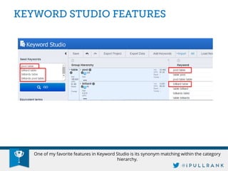 One of my favorite features in Keyword Studio is its synonym matching within the category hierarchy.  
