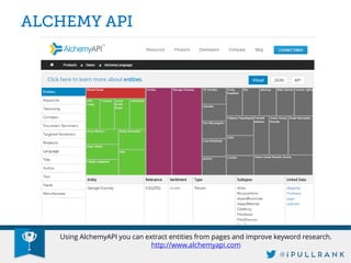 Using AlchemyAPI you can extract entities from pages and improve keyword research. http://www.alchemyapi.com  