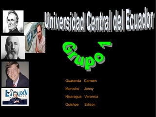 Guaranda  Carmen Morocho  Jonny Nicaragua  Veronica Quishpe  Edison  Grupo 1 Universidad Central del Ecuador 