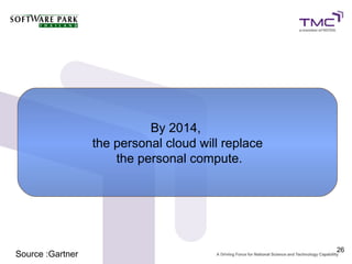 By 2014,
                  the personal cloud will replace
                      the personal compute.




                                                    26
Source :Gartner
 