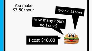 You make
$7.50/hour
I cost $10.00
 