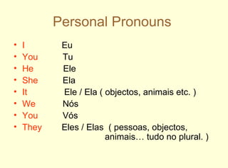 Personal Pronouns   ,[object Object],[object Object],[object Object],[object Object],[object Object],[object Object],[object Object],[object Object]
