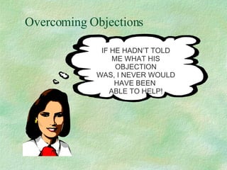 Overcoming Objections IF HE HADN’T TOLD ME WHAT HIS OBJECTION WAS, I NEVER WOULD HAVE BEEN  ABLE TO HELP! 