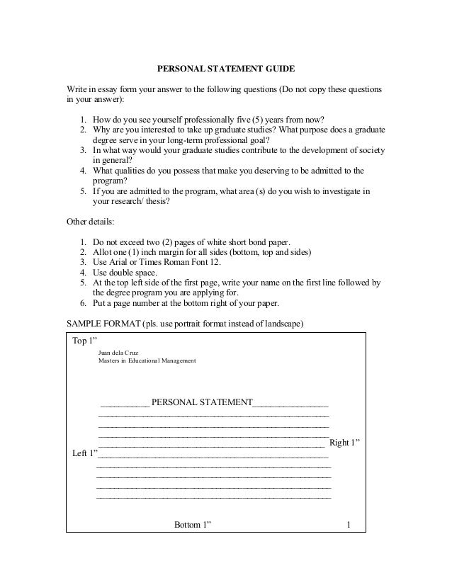 personal statement questionnaire