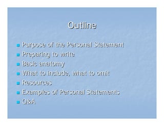 Personal Statement Workshop 2008