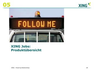 E-Recruitment mit XINGSowohl aktive als auch passive Kandidaten ansprechen04Aktive und latent Suchende erreichen 2(1) Viele geeignete Kandidaten sind bereits beruflich tätig und suchen nicht aktiv nach einem neuen Arbeitgeber.(2) Die Kandidaten sind bereits auf XING und in dieser Umgebung werden Ihnen die gematchtenJoban-gebote angezeigt.Beide Zielgruppen werden über XING Jobs angesprochen!latentactiveXING Jobs25XING – Powering Relationships