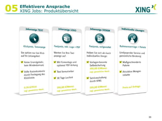 E-Recruitment mit XINGZielgruppe erreichen in wenigen Schritten04Das Angebot findet den geeigneten Kandidaten…prominent im Sicht-feld des Kandidaten!… gematched mit Mitglieder-Profilen…Ihr Jobposting…Zielgruppe definieren:Matching:Zielgruppe gefunden:Standardisierte FelderTags/Stichwörter setzenUnlimitiertes TextfeldQualifikationenBisherige ErfahrungenStandortanalyseSprachenabgleichPushen auf die  Startseite von XING und JobsJobalerts, Newsletter, Mailings, Recommen-dations, … XING – Powering RelationshipsXING – Powering Relationships27