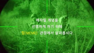 애자일 개념을
선명하게 하기 위해
‘밈(MEME)’ 관점에서 살펴봅시다.
12
 
