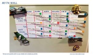 The key is not to prioritize what is on your schedule, but to schedule your priorities - Steven Covey (7 Habits of Effective People)
MY PA WALL
 