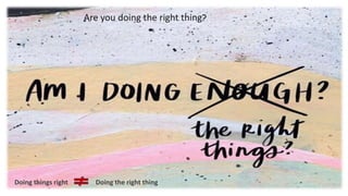Are you doing the right thing?
Doing things right Doing the right thing
 