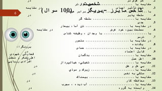‫شخصیت‬
‫شاخص‬‫مایرز‬–‫بریگ‬‫ز‬(100‫سوال‬)
.2‫كم‬‫در‬ ‫تر‬ ‫هوش‬
‫مقایسه‬‫با‬.......................‫تر‬ ‫هوش‬ ‫پر‬
.3‫تحت‬‫تأثیر‬‫در‬ ‫احساس‬‫مقایسه‬
‫با‬.......................‫هیجان‬ ‫برابر‬ ‫در‬ ‫پایدار‬
.4‫سلطه‬‫پذیر‬‫در‬
‫مقایسه‬‫با‬.......................‫گر‬ ‫سلطه‬
.5‫جدی‬
‫در‬‫مقایسه‬‫با‬........................‫بیعار‬ ،‫آسا‬ ‫تن‬
.6‫م‬‫در‬ ‫غرض‬ ‫خود‬ ،‫بین‬ ‫صلحت‬‫مقایسه‬
‫با‬........................‫شناس‬ ‫وظیفه‬ ، ‫وجدان‬ ‫با‬
.7‫ترسو‬
‫در‬‫مقایسه‬‫با‬........................‫متحور‬
.8‫یكدنده‬
‫در‬‫مقایسه‬‫با‬........................‫حساس‬
.9‫در‬ ‫اعتماد‬ ‫قابل‬
‫مقایسه‬‫با‬........................‫بدگمان‬
.10‫در‬ ‫عمل‬ ‫اهل‬
‫مقایسه‬‫با‬........................‫تخیلي‬،‫خیالپرداز‬
.11‫بي‬‫در‬ ‫غش‬ ‫و‬ ‫غل‬
‫مقایسه‬‫با‬........................‫زیرك‬‫و‬‫موذي‬
.12‫متكي‬‫در‬ ‫نفس‬ ‫به‬
‫مقایسه‬‫با‬.........................‫بیمناك‬
.13‫محافظه‬‫كار‬‫در‬
‫مقایسه‬‫با‬.........................‫آب‬‫دیده‬‫مجرب‬ ،
.14‫در‬ ‫گروه‬ ‫به‬ ‫وابسته‬
6
‫برونگرا‬:
‫قضاوتی‬‫شهودی‬
‫تعقل‬ ‫و‬ ‫تفکر‬ ‫اهل‬
‫رویایی‬ ‫افرادی‬
 