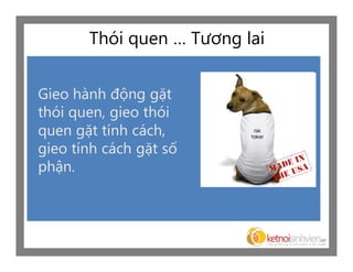 Thói quen … Tương lai


Gieo hành động gặt
thói quen, gieo thói
quen gặt tính cách,
gieo tính cách gặt số
phận.
 
