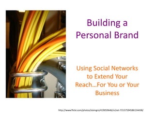 Building a
              Personal Brand


              Using Social Networks
                 to Extend Your
              Reach…For You or Your
                     Business

http://www.flickr.com/photos/steingro/419059646/in/set-72157594586154438/
 