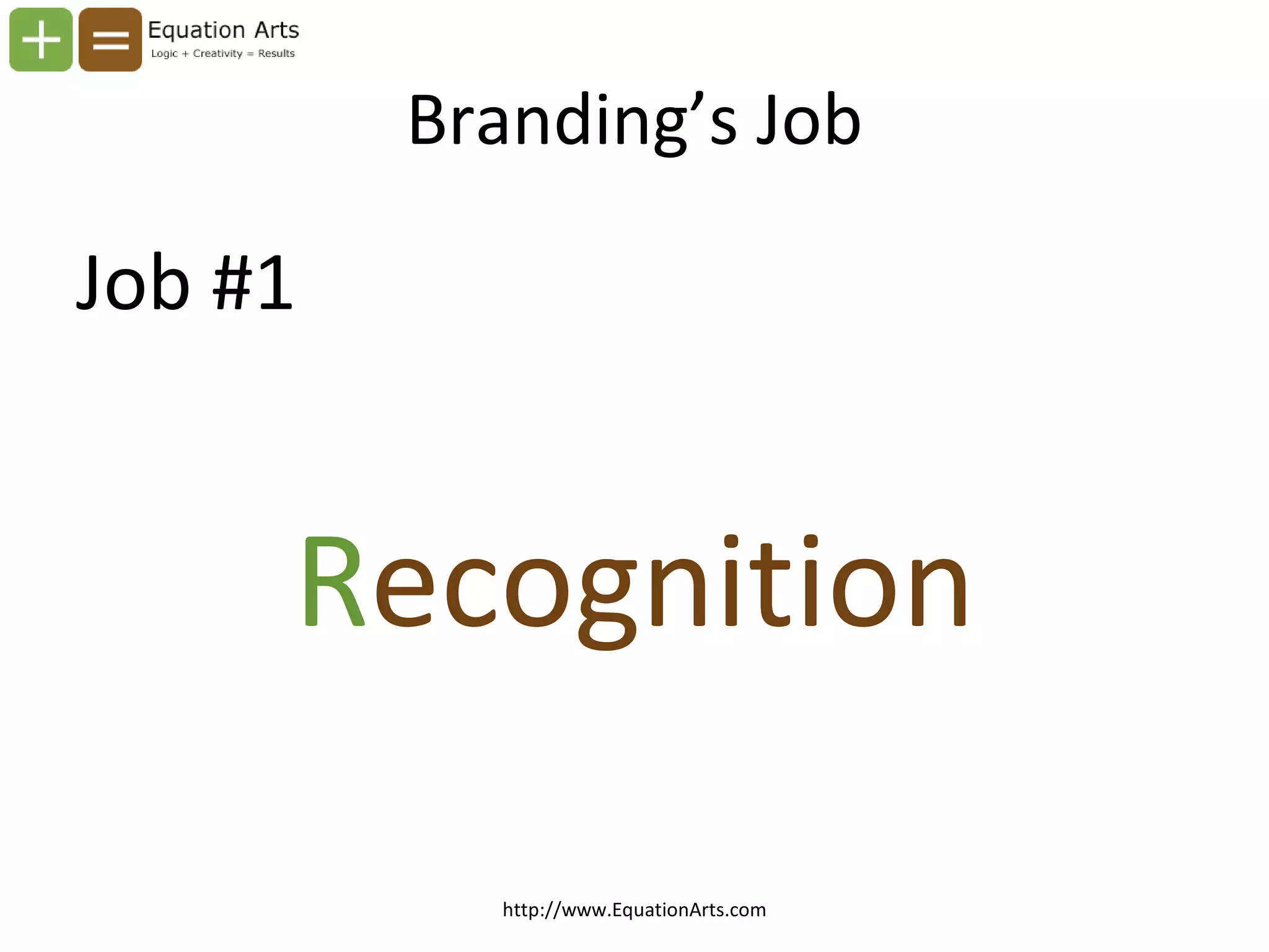 Branding’s Job Job #1 R ecognition http://www.EquationArts.com 