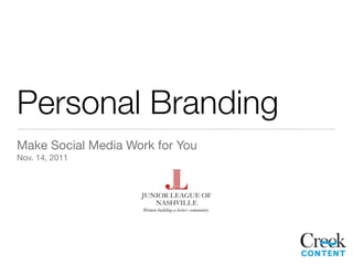 Personal Branding
Make Social Media Work for You
Nov. 14, 2011
 