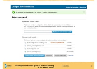 Développer son business grâce au Personal Branding    14/03/2012   32
                             et aux réseaux sociaux
 