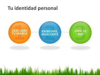 Tu identidad personal


 DESCUBRE     EXPRESATE,   CREA TU
 TU MARCA     MUÉSTRATE      RED
 