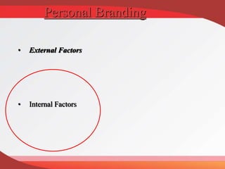 • Internal Factors
Personal Branding
• External Factors
 