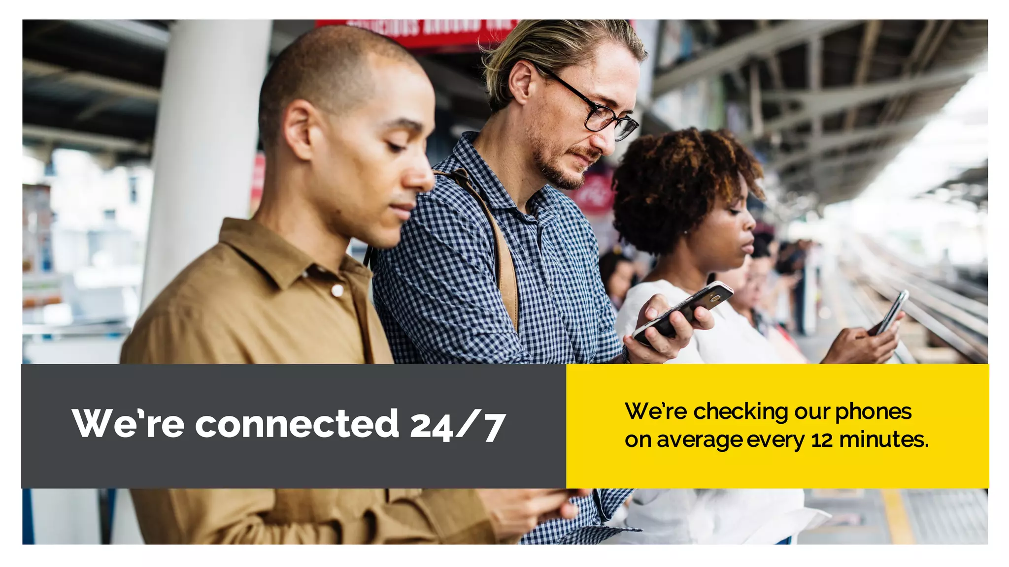 We’re checking our phones
on average every 12 minutes.We’re connected 24/7
 