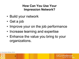 How Can You Use Your
Impression Network?

•
•
•
•
•

Build your network
Get a job
Improve your on the job performance
Incr...
