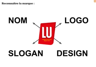 &
Reconnaître la marque :
NOM LOGO
SLOGAN DESIGN
 